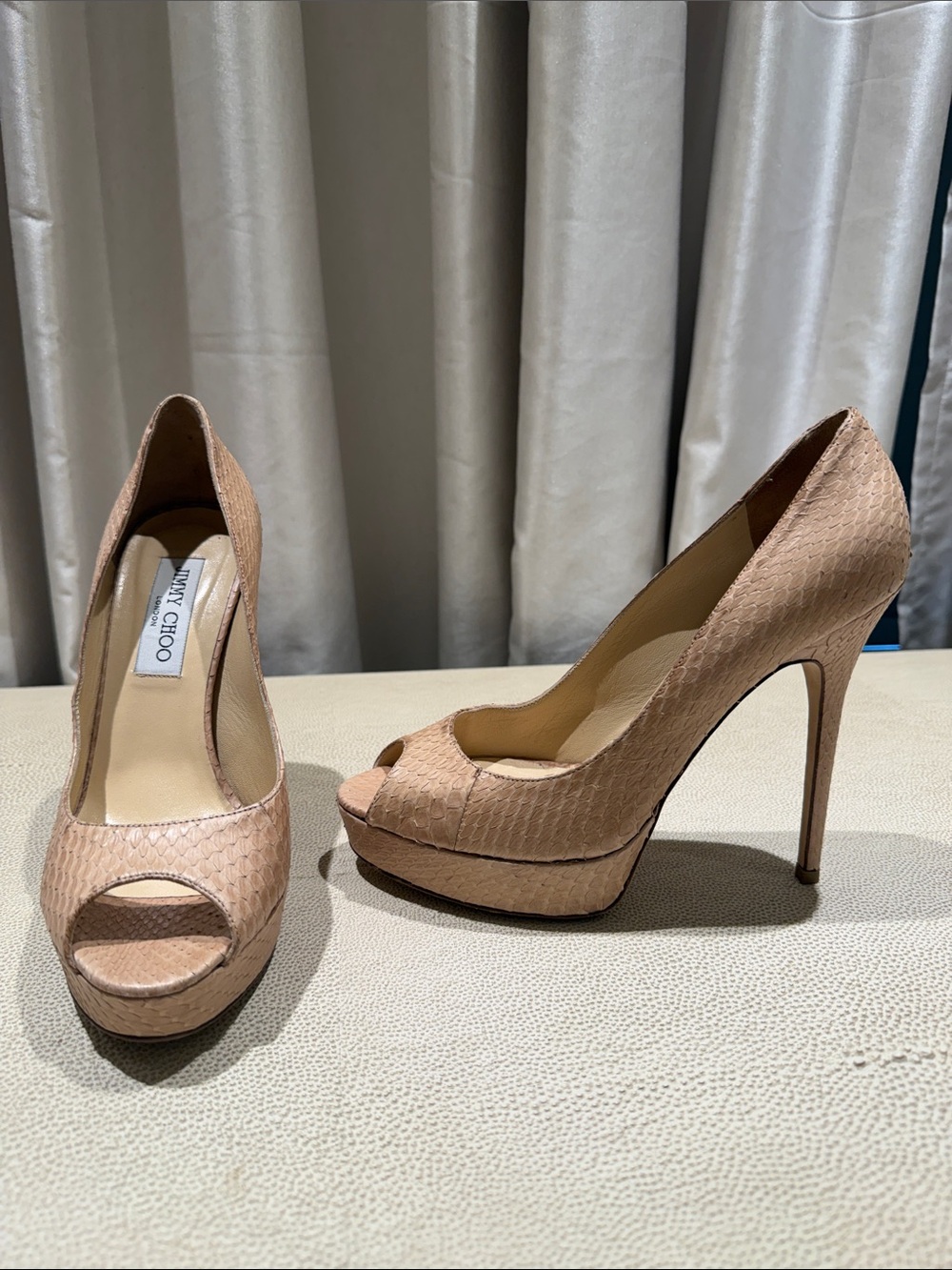 Jimmy Choo Blush Textured Peep-Toe Platform Pumps